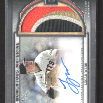 2023 Topps Museum Momentous Material Jumbo Patch Autograph Logan Webb /15