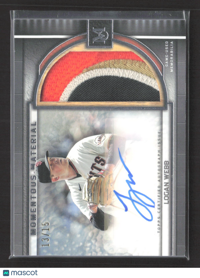 2023 Topps Museum Momentous Material Jumbo Patch Autograph Logan Webb /15