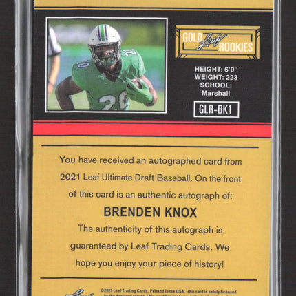 2021 Leaf Ultimate Draft Brenden Knox #GLR-BK1 Authentic Autograph 72/99 Auto
