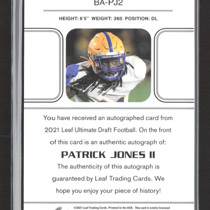 2021 Leaf Ultimate Draft Patrick Jones II #BA-PJ2 29/99 Auto