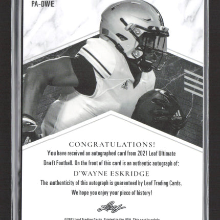 2021 Leaf Ultimate Draft Football D'Wayne Eskridge #PA-DWE Autograph 94/99