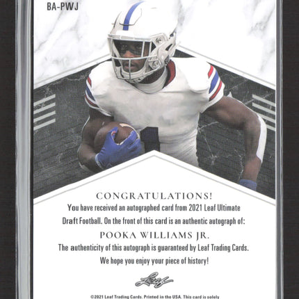 2021 Leaf Ultimate Draft Pooka Williams Jr. #BA-PWJ RC 49/60 Auto