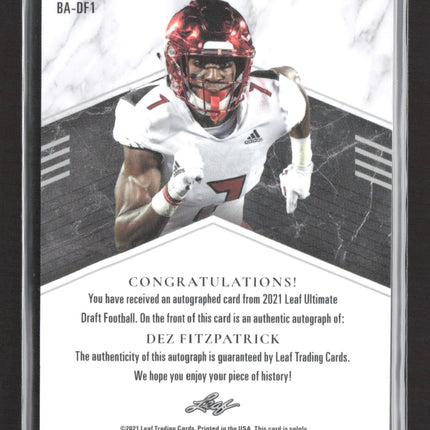 2021 Leaf Ultimate Draft Football Dez Fitzpatrick #BA-DF1 16/35 RC Auto