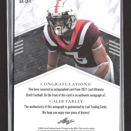 2021 Leaf Ultimate Draft Football Caleb Farley #BA-CF1 35/35 RC Auto