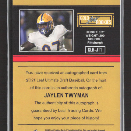 2021 Leaf Ultimate Draft Gold Leaf Rookies Jaylen Twyman #GLR-JT1 10/10 Auto