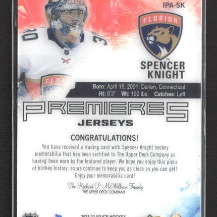 2022 Upper Deck Ice Ice Premieres Jerseys Spencer Knight #IPA-SK Jersey