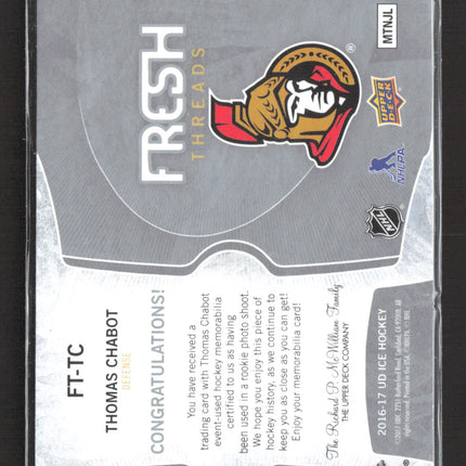 2016 Upper Deck Ice Fresh Threads Thomas Chabot #FT-TC Fresh Threads Jersey