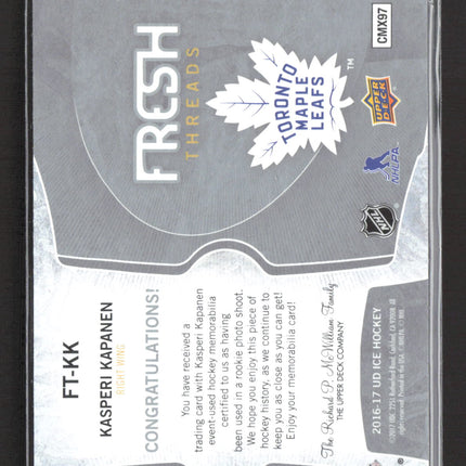 2017 Upper Deck Ice Fresh Threads Kasperi Kapanen #FT-KK Memorabilia Jersey