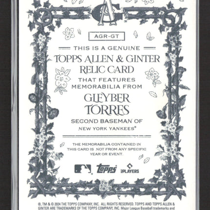 2024 Topps Allen & Ginter Gleyber Torres #AGR-GT Relic Game-Used Memorabilia