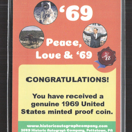 2019 Historic Autograph Company Peace, Love & '69 Genuine 1969 minted proof coin