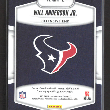 2023 Panini Absolute Football Will Anderson Jr. #ARM-2 Jersey