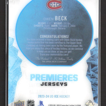 2024 Upper Deck Ice Premieres Jerseys Owen Beck #IPJ-OB Memorabilia Jersey
