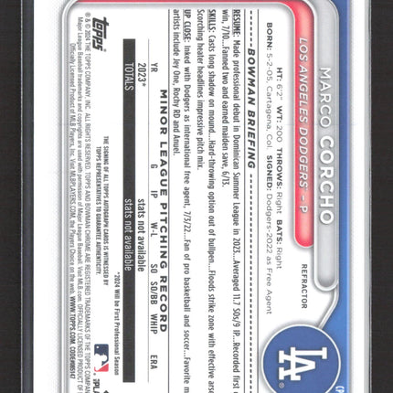 2024 Bowman Chrome Marco Corcho #CPA-MC Refractor 1st Bowman Auto /499