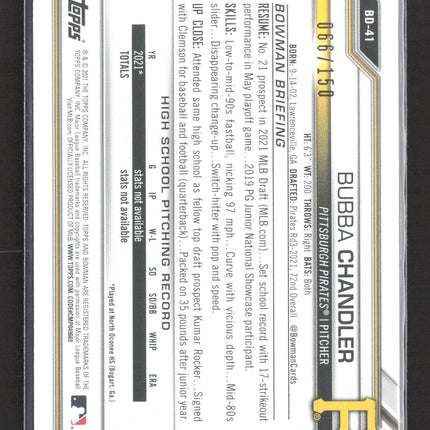2021 Bowman Draft Bubba Chandler #BD-41 Blue Paper 1st Bowman /150