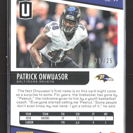 2019 Panini Unparalleled Patrick Onwuasor #44 Hyper RC 20/25