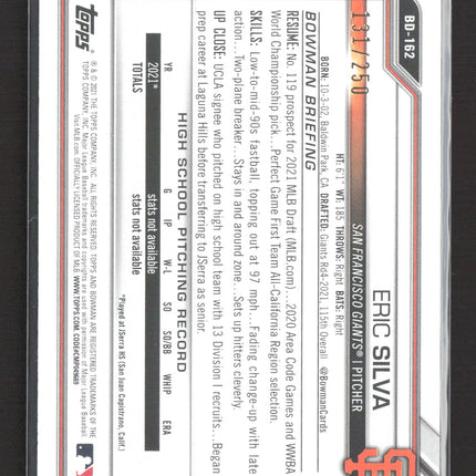 2021 Bowman Draft Eric Silva #BD-162 Purple 131/250 1st Bowman