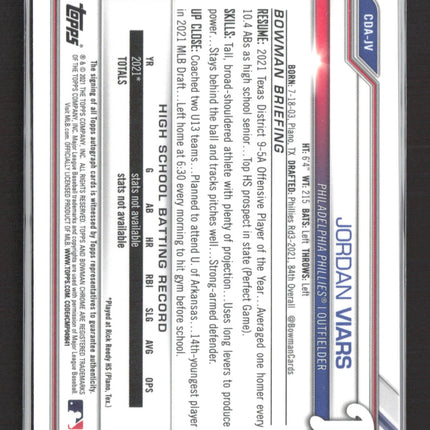 2021 Bowman Chrome Jordan Viars #CDA-JV Auto