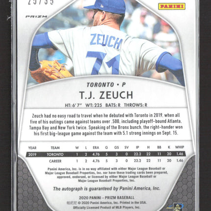 2020 Panini Prizm T.J. Zeuch #RA-TZ Red Circles 25/35 RC Auto