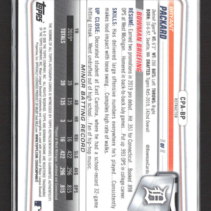 2020 Bowman Chrome Bryant Packard #CPA-BP Refractor Auto /499