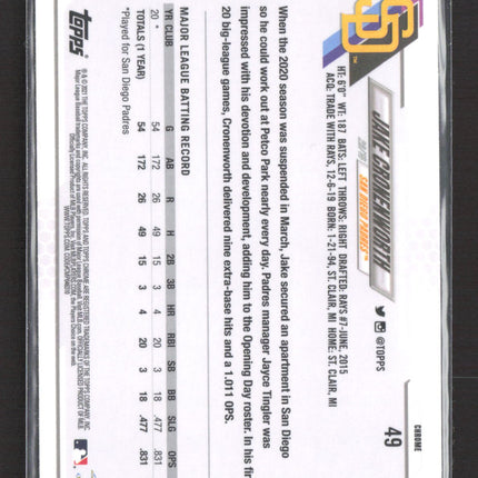 2021 Topps Chrome Jake Cronenworth #49 Prism Refractor RC