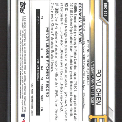 2021 Bowman Chrome Po-Yu Chen #BDC-151 Speckle Refractor