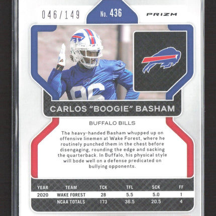 2021 Panini Prizm Carlos "Boogie" Basham #436 Red Wave RC 046/149