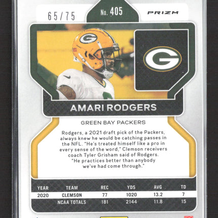 2021 Panini Prizm Football Amari Rodgers #405 Green Pulsar RC 65/75