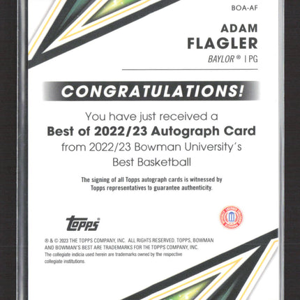 2023 Topps Bowman University's Best Adam Flagler #BOA-AF Refractor Auto