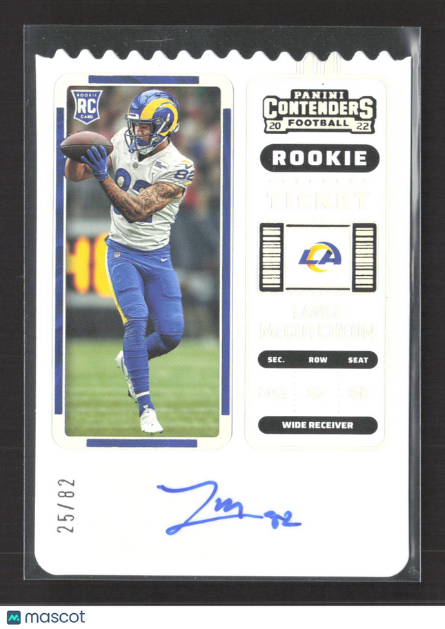 2023 Panini Contenders Football Lance McCutcheon #272 RC 25/82 Ticket Stub Auto