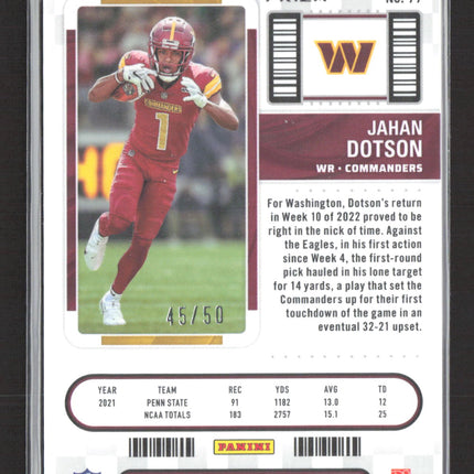 2023 Panini Contenders Optic Jahan Dotson #77 Orange Prizm RC 45/50