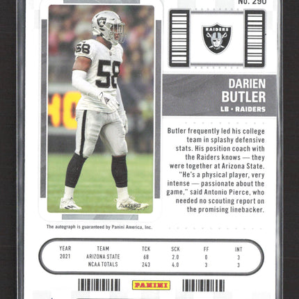 2023 Panini Contenders Football Darien Butler #290 RC Auto