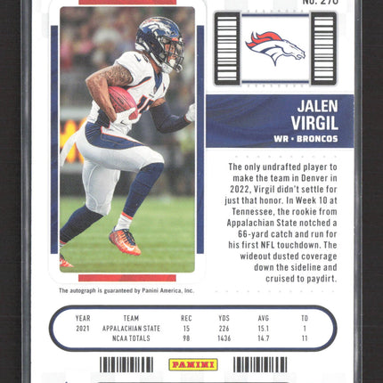 2023 Panini Contenders Football Jalen Virgil #270 RC Auto