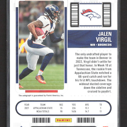 2023 Panini Contenders Football Jalen Virgil #270 RC Auto