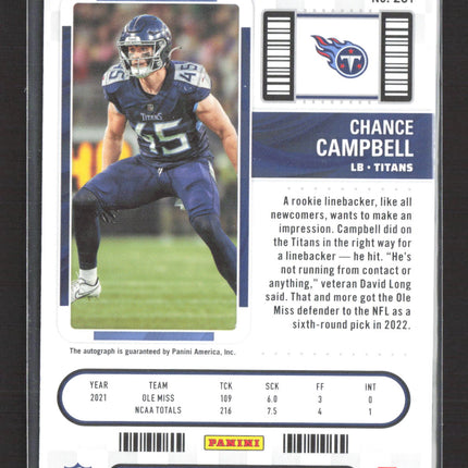 2023 Panini Contenders Football Chance Campbell #251 RC Auto