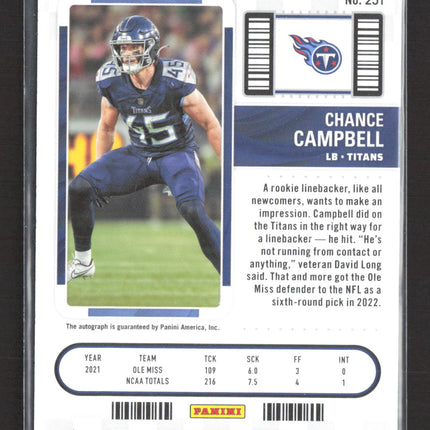 2023 Panini Contenders Football Chance Campbell #251 RC