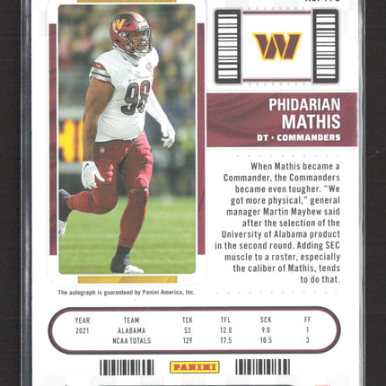 2023 Panini Contenders Football Phidarian Mathis #170 RC Auto