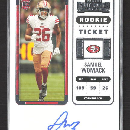 2023 Panini Contenders Football Samuel Womack #232 Rookie Ticket RC Auto