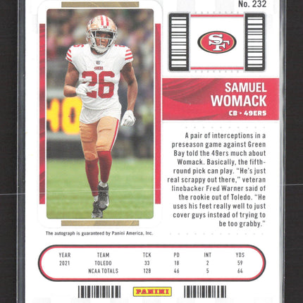 2023 Panini Contenders Football Samuel Womack #232 Rookie Ticket RC Auto