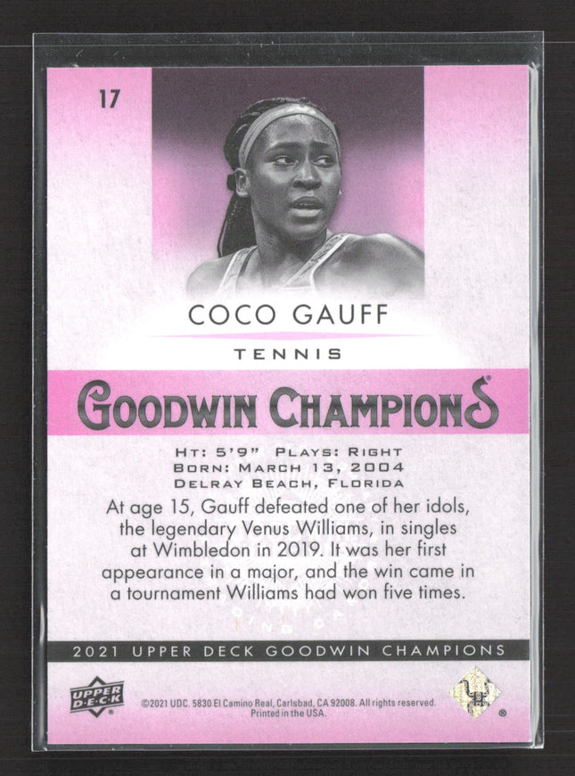 2021 Upper Deck Goodwin Champions Coco Gauff #17 Pink /299