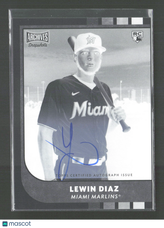 2021 Topps Archives Snapshots Lewin Diaz #37 Black and White Negative /100 Auto