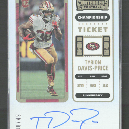 2023 Panini Contenders Championship Ticket Tyrion Davis-Price #139 RC 38/49 Auto