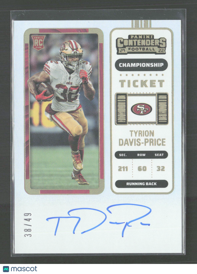 2023 Panini Contenders Championship Ticket Tyrion Davis-Price #139 RC 38/49 Auto