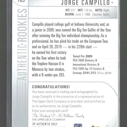 2021 Upper Deck SP Authentic Golf Rookies Jorge Campillo #103 045/799 Auto
