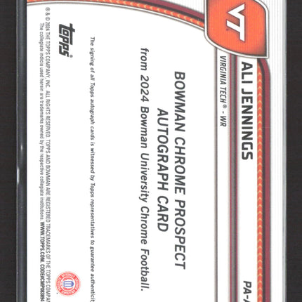 2024 Bowman Chrome University Ali Jennings #PA-ALI Black Gold Stealth Auto /24