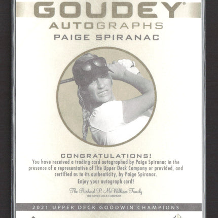 2021 Upper Deck Goodwin Champions Goudey Paige Spiranac #GA-PS Autograph