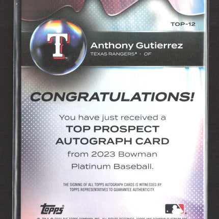 2023 Topps Bowman Platinum Anthony Gutierrez #TOP-12 Top Prospect Autograph Card