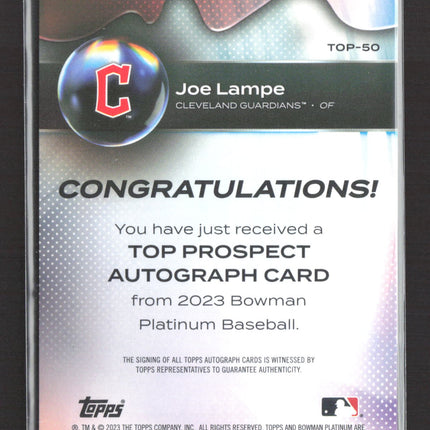 2023 Bowman Platinum Baseball Joe Lampe #TOP-50 Purple Top Prospect Auto 151/199