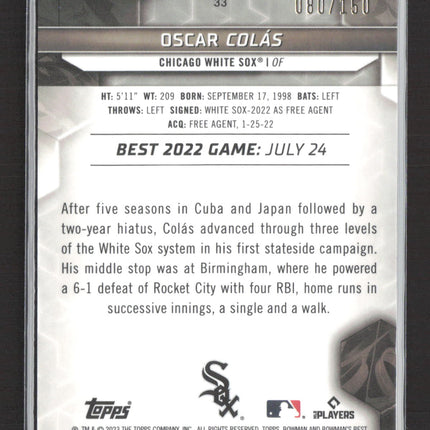 2023 Bowman's Best Oscar Colas #33 Blue Refractor 080/150