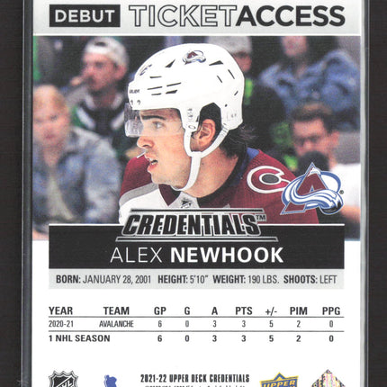 2022 Upper Deck Credentials Debut Ticket Access Alex Newhook #136 302/599