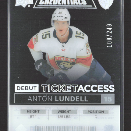 2022 UD Credentials Debut Ticket Access Anton Lundell #DTA-AL Black 100/249